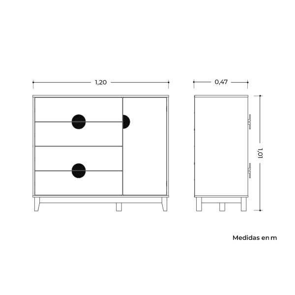Cómoda cajonera 4 cajones + 1 puerta PERÚ - Imagen 2