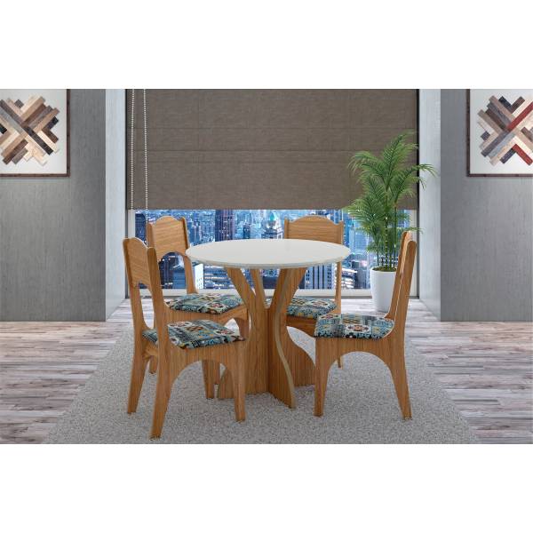 Comedor Circular Pampa Con 4 Sillas Tapizadas