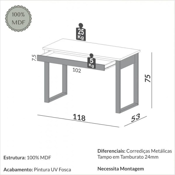 Escritorio Mesa De Trabajo Con Cajón Noruega - Imagen 6